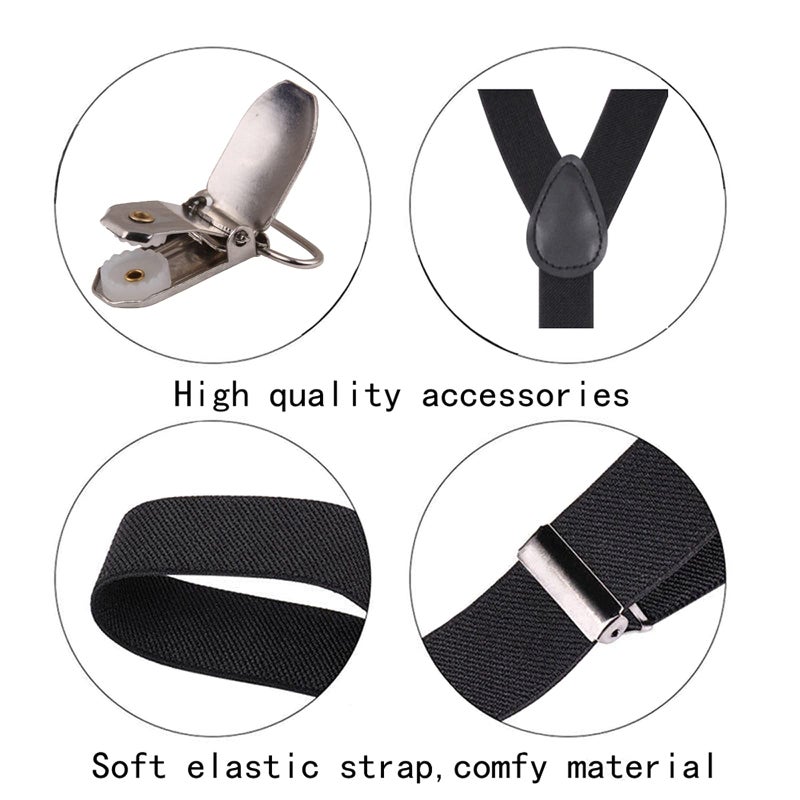 GUCHOL Suspenders and Bow Ties for Mens and Women Strong Clip Adjustable Elastic 1920s Y Style for Wedding Party (Yellow) - Image 4